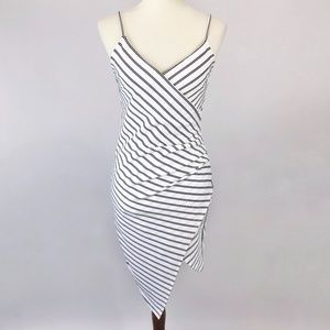 Mind Code White/Black Striped Asymmetrical Dress